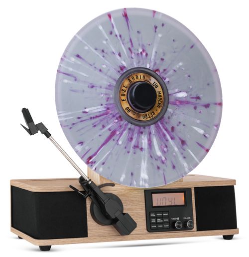Fuse Wrap Vertical Vinyl Record Player Radio, Bluetooth, Alarm Clock - Bamboo — image 1
