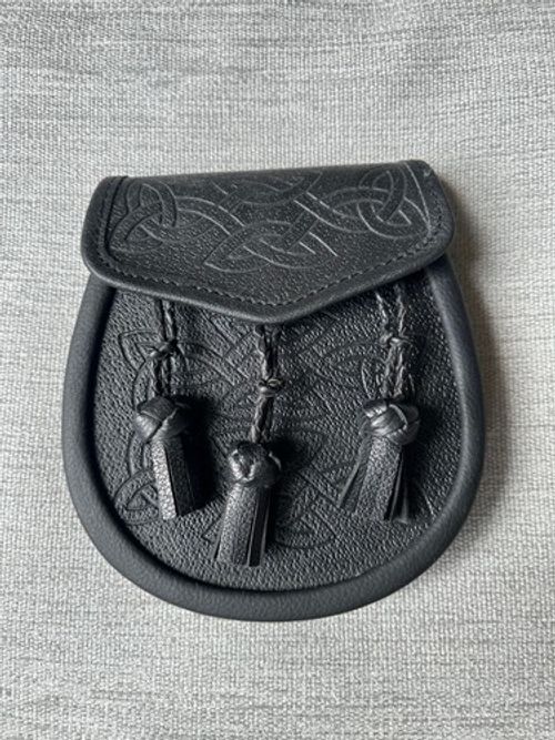 NEW Wm Scott Edinburgh Celtic Tooled Black Leather Day Sporran Scottish Made