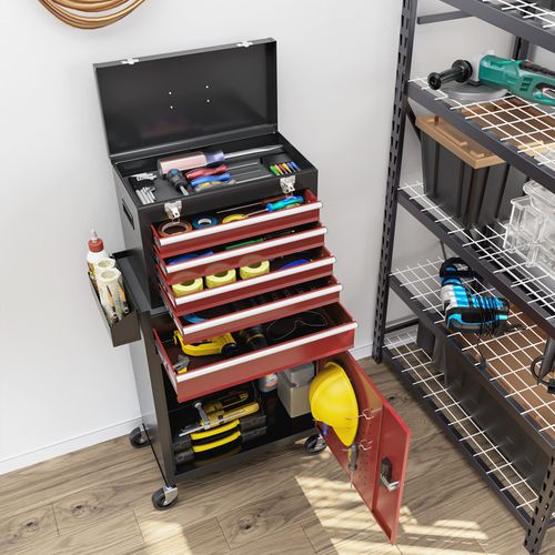 5 Drawer Rolling Tool Chest Cabinet Lockable Steel Garage Storage with Wheels UK — image 7