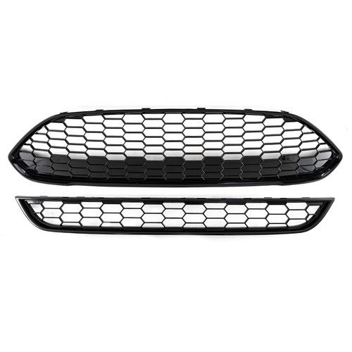 FOR 2013-2017 FORD FIESTA MK7 BLACK ZETEC S HONEYCOMB FRONT UPPER & LOWER GRILLE