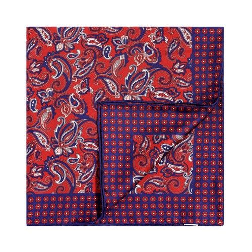 Men's 100%Silk Twill Handkerchief Red Blue Paisley Vintage Pocket Square 21"53cm