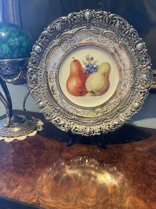 Limoges hand painted plate with sterling silver border — image 1