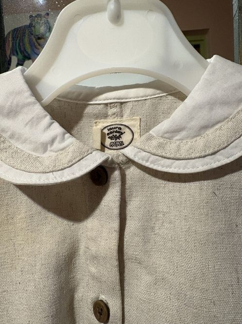 Laura Ashley  Linen Romper 3-6 Months Beige/White Collar romper never worn — image 6