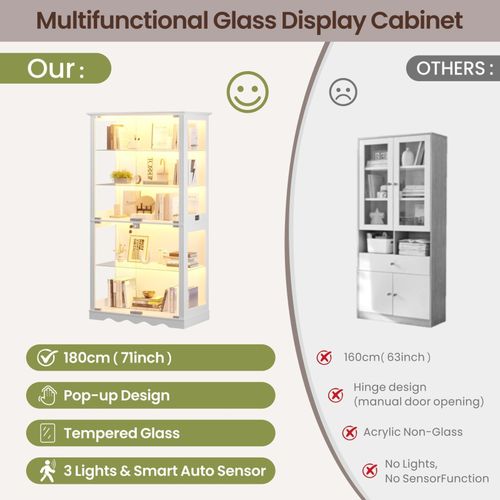 Display Cabinet with Glass Doors, 5 Tier Curio Cabinet with 3-Color LED Lights — image 3