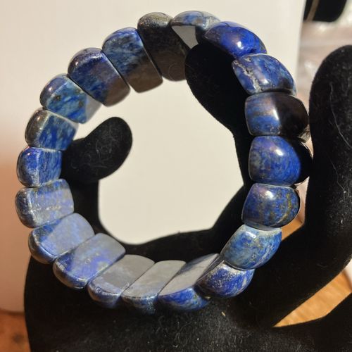 Lapis Lazuli Beaded Stretch Bracelet 1” Blue Gemstones Sz7-8 — image 5