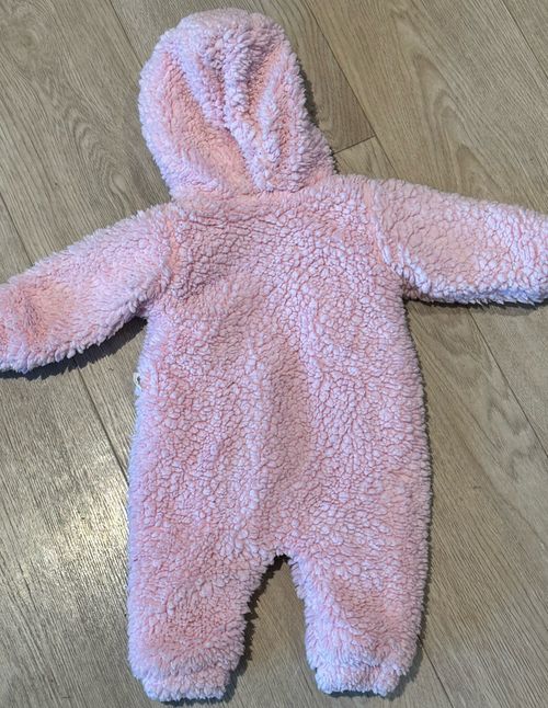 Girls Pink Hooded Fluffy Double Zip Snow Suit Age 0-3 Months
