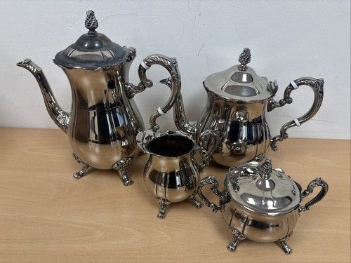 Vintage Victorian Style Silver Plate Tea Coffee Service Set 4pc Floral Ornate