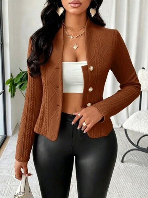 Womens Long Sleeve Button Up V Neck Blazer Suits Work Jacket Coat Slim Top SIZE
