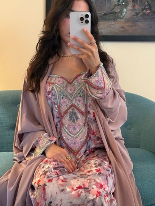 Women Beaded Mukhawar Kaftan Modest Maxi Dress Muslim Abaya Islamic Caftan Eid S
