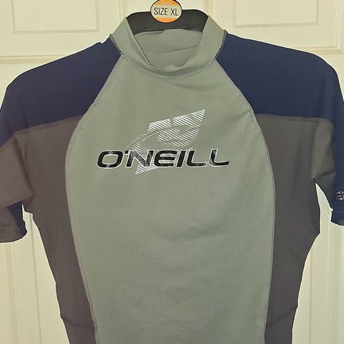 O'Neill Mens Rash Vest Short Sleeve Surf Top Grey/Navy Size M UV Protection
