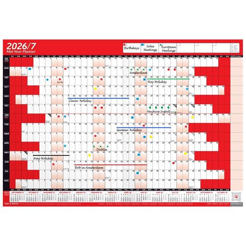 2026/2027 Mid-Year Wall Planner Calendar Wall Chart Home Office Work A2 Calender — image 9