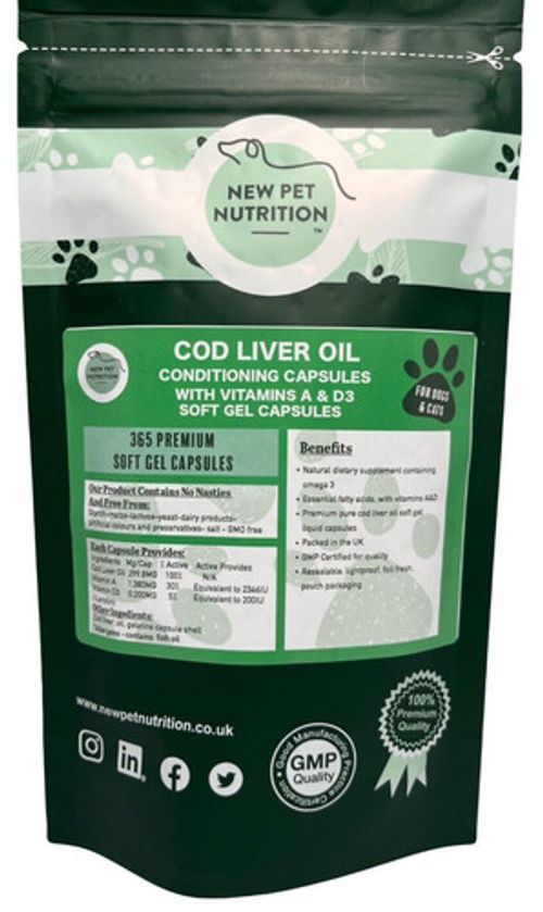 365 Cod Liver Oil Liquid Soft Gel Dog & Cat Joints, Skin Coat, Conditioning Caps