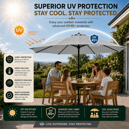 Garden Table Parasol Patio Crank Handle Umbrella Sun Shade Waterproof Grey 2.7M — image 4