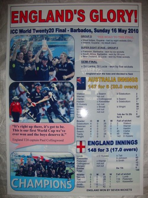 England 2010 World Twenty20 (T20) Cricket World Cup winners - souvenir print