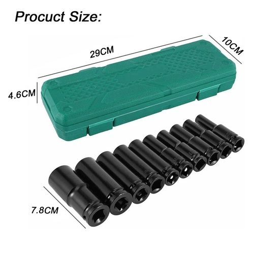 Thin Wall Long Reach Deep Impact Socket Set 1/2" Drive - 10PCS Metric 8-24mm — image 8
