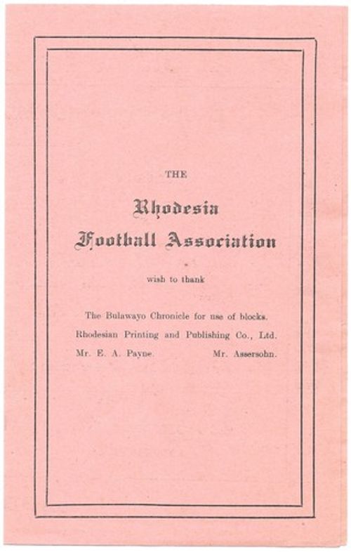 VERY RARE Football Match Programme - June 1929 Rhodesia v England