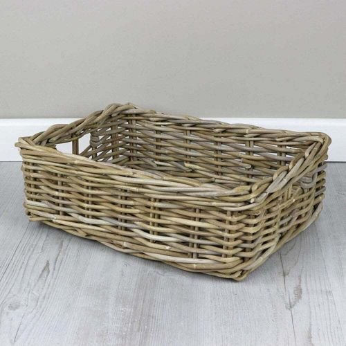 Grey & Buff Rattan Storage Baskets Rectangular Wicker Empty Hamper Display Tray — image 5