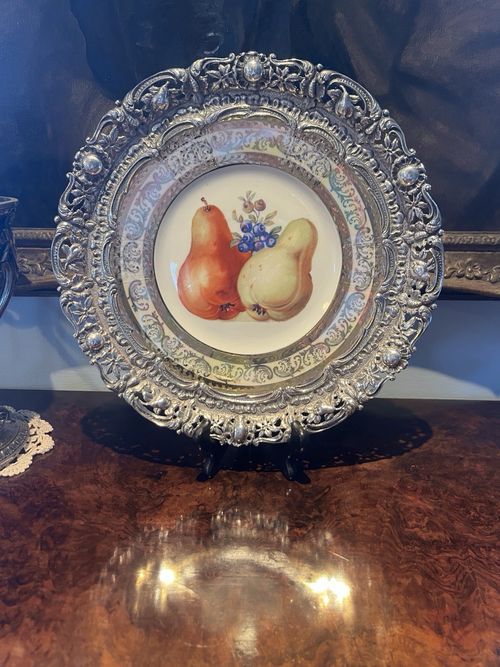 Limoges hand painted plate with sterling silver border — image 3