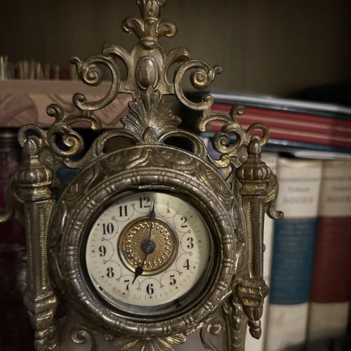 Antique French Gothic Tower  Style Gilt Brass Boudoir Mantel Clock c1885 — image 2