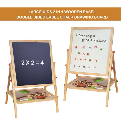 2 in 1 KIDS WOODEN EASEL BLACKBOARD WHITEBOARD CHILDRENS DRAWING ART CHALK BOARD — image 9