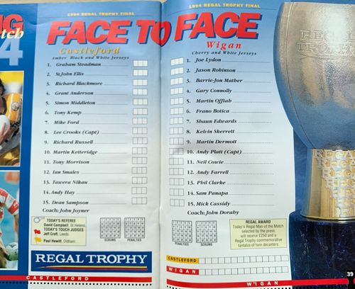 RUGBY LEAGUE PROGRAMME REGAL TROPHY FINAL CASTLEFORD V WIGAN 1993 - 1994 Season — image 2