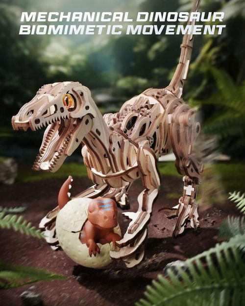 ROKR Prehistoric Planet Velociraptor 3D Wooden Puzzle Dinosaur Jigsaw Model Kit — image 2