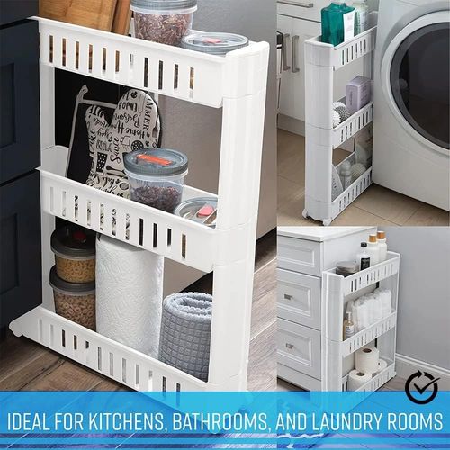 Slide Out Storage Tower Folding 3 Tier Rolling Castor Kitchen Trolley Spice Rack — image 9