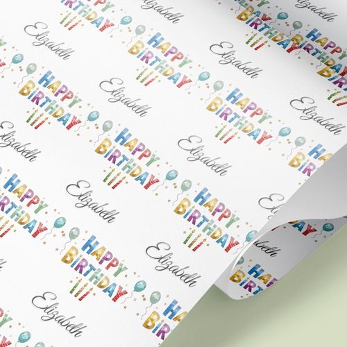 Wrapping Paper Birthday Personalised Any Name Premium Happy Birthday Gift Wrap — image 1