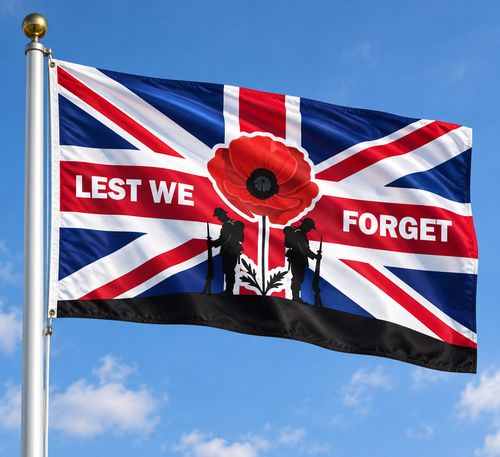 Remembrance Day Flag Charity 5ft x 3ft Lest we Forget Army Poppy Flags — image 1