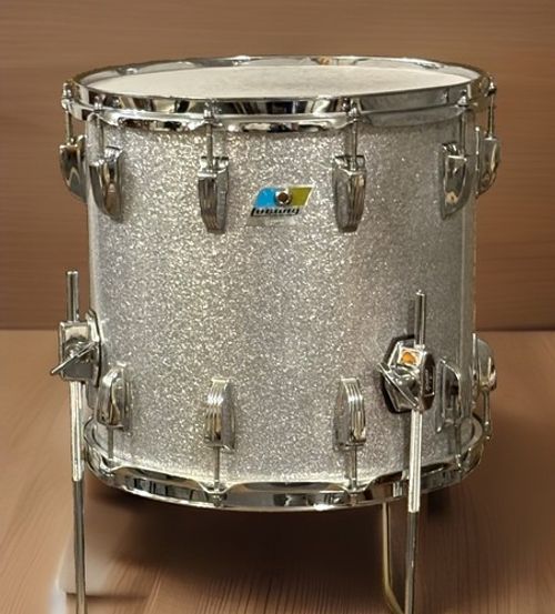 Vintage ludwig Silver Glitter 14x14 Floor Tom Blue And Olive Badge 