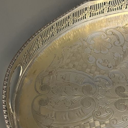 LARGE Vintage Silver Plated Gallery Tray Handles Viners Butler Serving Cocktail — image 10
