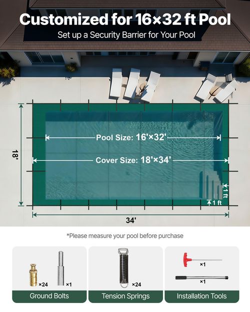 16X32 FT Winter Debris Cover Swimming Pool Cover W/ Tension Spring Fixing — image 2