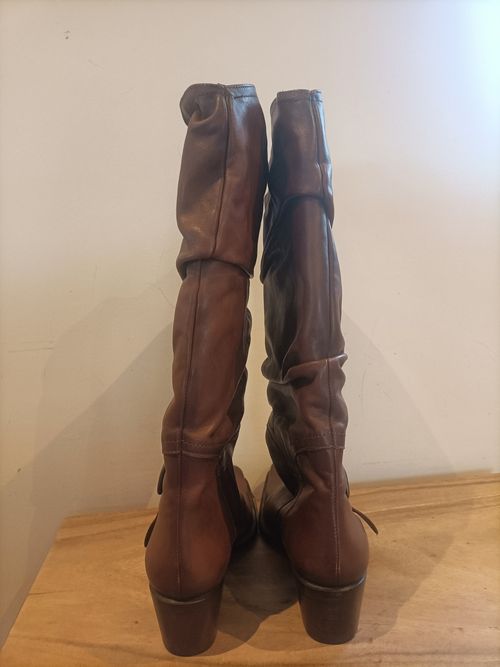Tall Leather Brown Buckle Knee Block Heel Boots UK7/8 41 cowboy slouch worn once — image 8