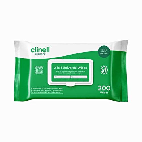 Clinell 2-in-1 Multi-Surface Disinfectant Antibacterial Wipes 200 Unscented