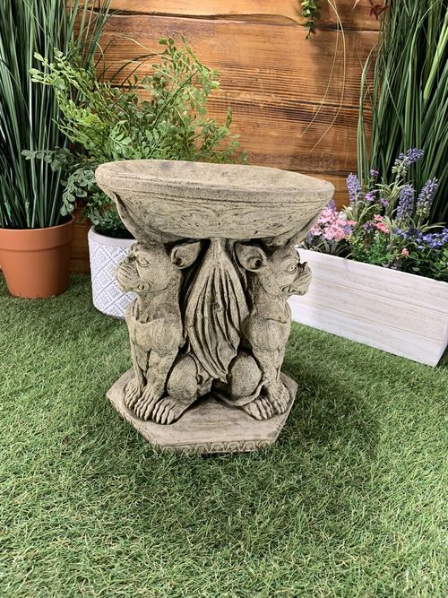 Stone Garden Gargoyle Bird Bath Feeder Gremlin Winged Gothic Statue Ornament — image 3