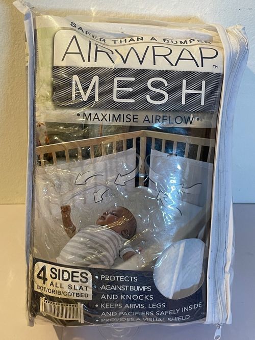 AIRWRAP MESH Cotbed Protector 4 Side Panels Crib Baby Bumper White Adjustable — image 1