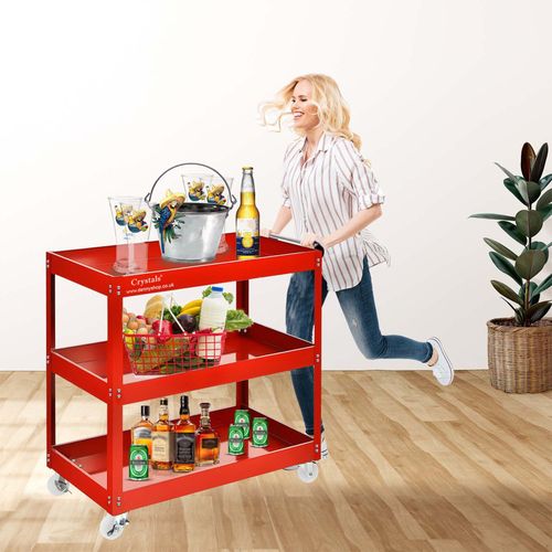Tool Storage Heavy Duty Garage Trolley Workshop 3 Tier Wheel Cart DIY Red UK — image 7