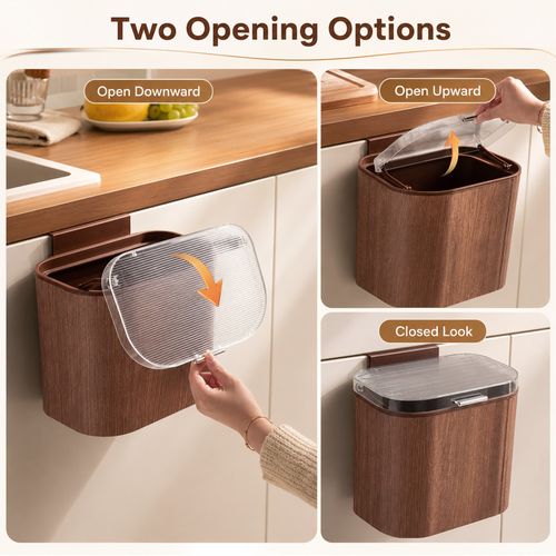 Wall Mounted Trash Can with Flip Lid Hanging Kitchen Waste Bin — image 2