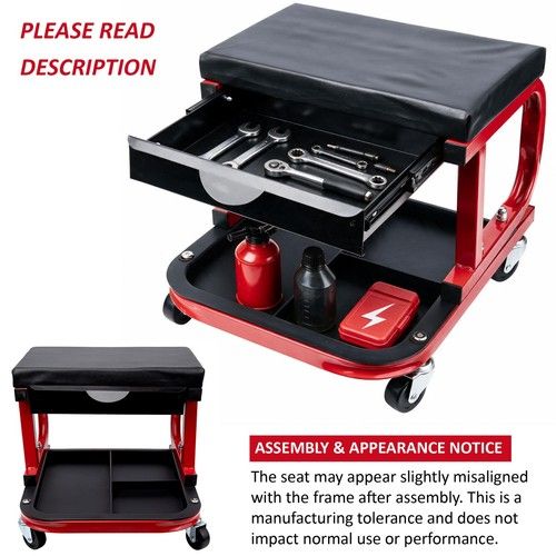 Mechanics Padded Creeper Trolley Seat Car Garage Work Stool Swivel Wheels Chair