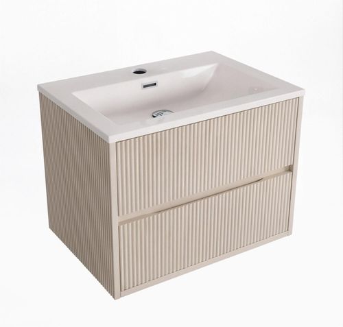 Nerano 600mm Stone Fluted Wall Hung Vanity Unit Basin Soft Close Drawers — image 5