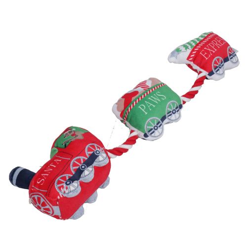 Dog Christmas Santa Paws Express Rope Plush Toy  Squeaky Rope Play Xmas Gift — image 5