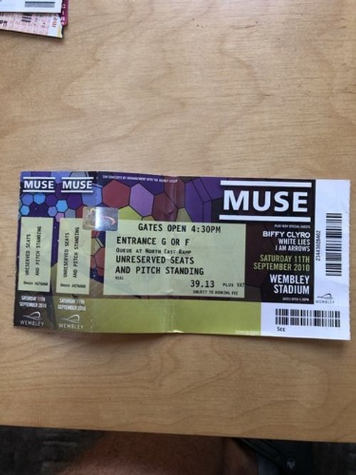MUSE 2010 Tour Wembley stadium London ticket unused 10th Sept 2010