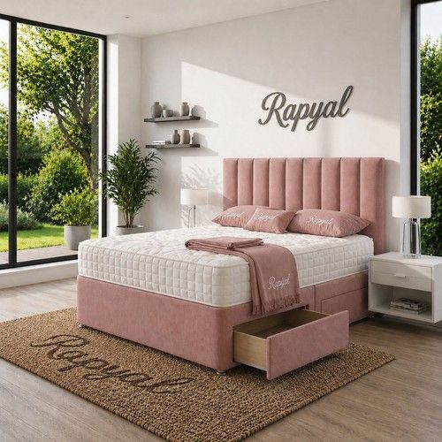 REINFORCED DIVAN BED MEMORY FOAM MATTRESS WITH HEADBOARD SINGLE DOUBLE & KING
