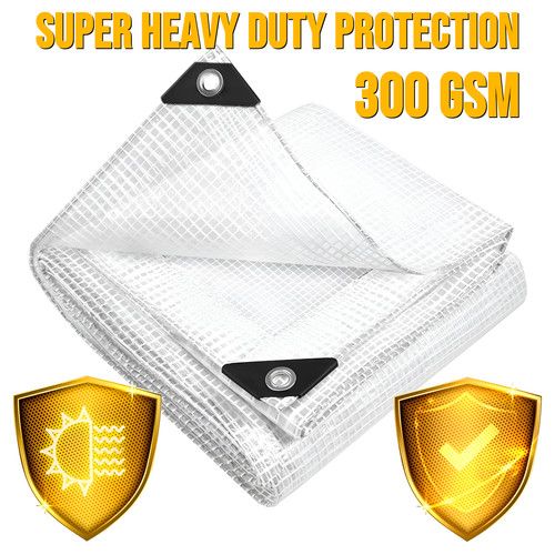 Clear Leno Tarpaulin Super Heavy Duty 300 GSM Reinforced Transparent Waterproof 
