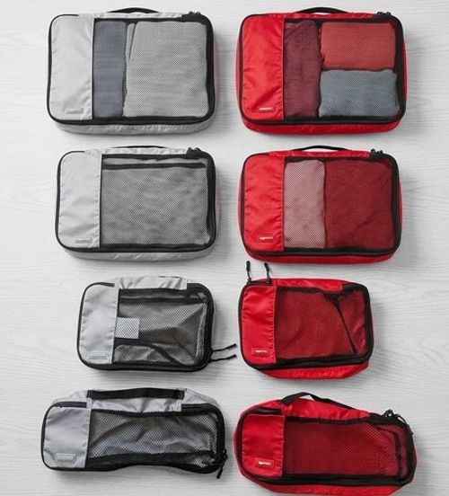 Amazon Basics Travel Packing Cubes Set of 8 - Grey & Red Luggage Organisers