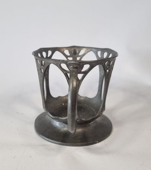 Antique Liberty Tudric Art Nouveau Pewter Glass Cup Holder No Liner — image 3