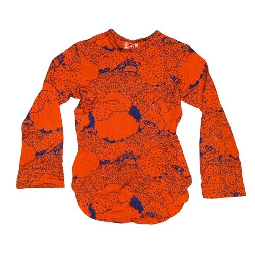 Vintage 70s DJ Made in France Kids Long Sleeve Orange Purple Print Top Size 10