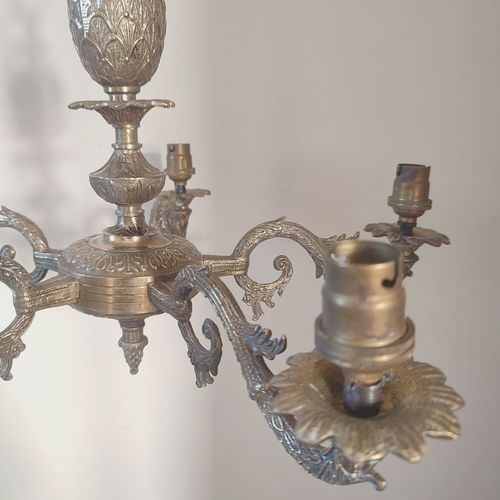 Antique Brass Five-Arm Chandelier – Ornate Rococo Revival Ceiling Light (c.1900) — image 10