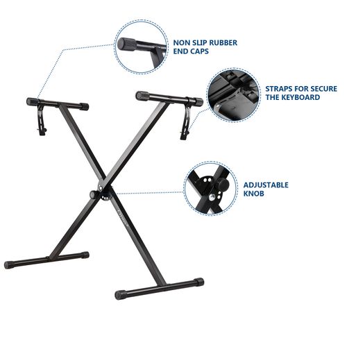 Double Braced Height Adjustable X Frame Music Piano Keyboard Stand & Bench Chair — image 2