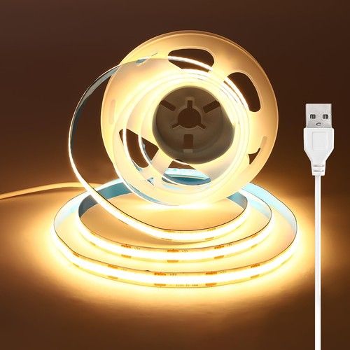 luktix 0.5m COB USB LED Strip 5V, Warm White, 3000K, 8mm Wide, 0.5m, 3000k